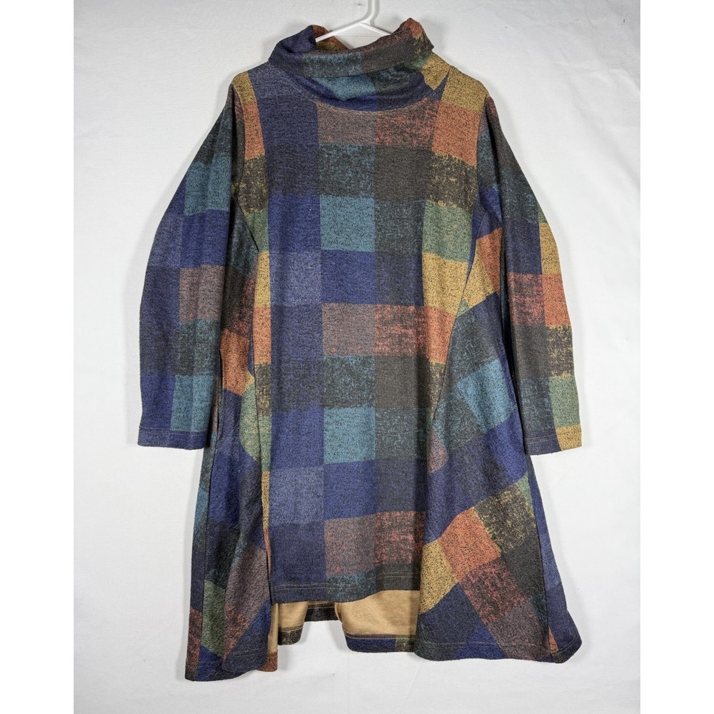 Buykud Sweater Dress Women's Medium Patchwork Plaid Turtleneck Long Sleeve Mini